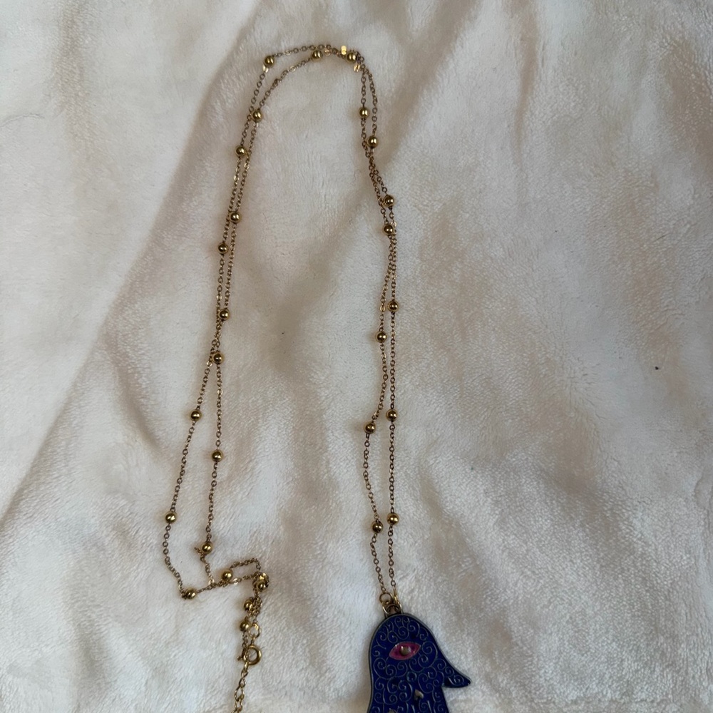 Gold and Blue Hamsa Pendant Necklace